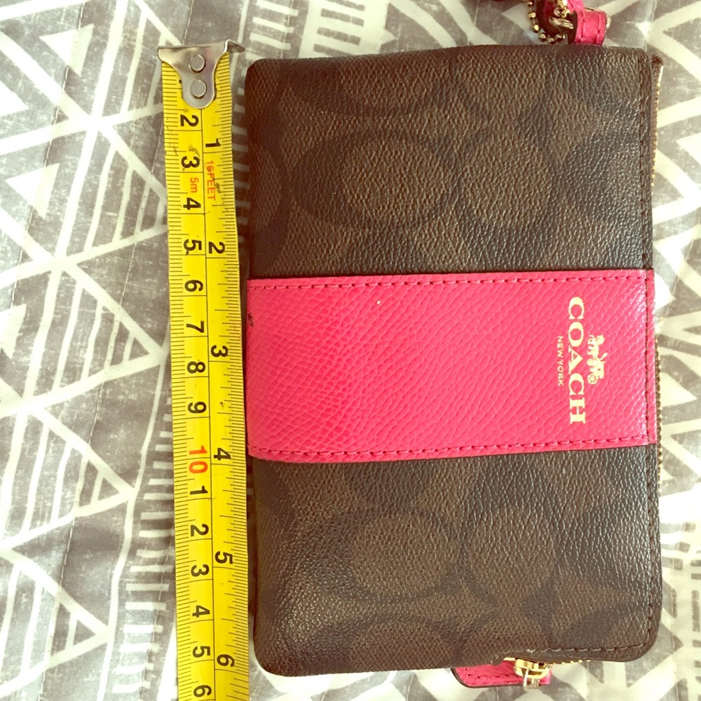 Coach brown/pink wristlet with card holder